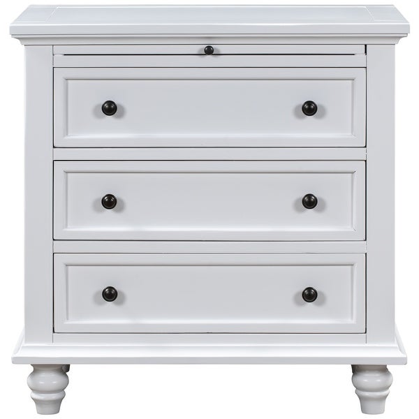 3-Drawer Wood Nightstand， Storage Cabinet with Pull out Tray - - 36938354