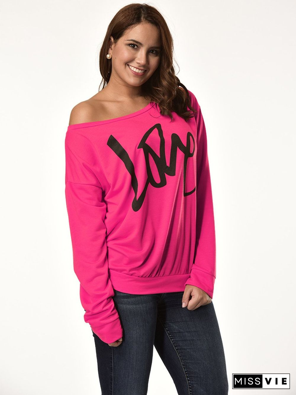 Letter Printed Love One Shoulder Sweatshirt