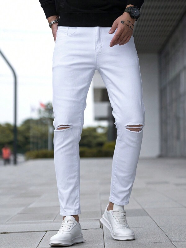 Men Ripped Frayed Skinny Jeans