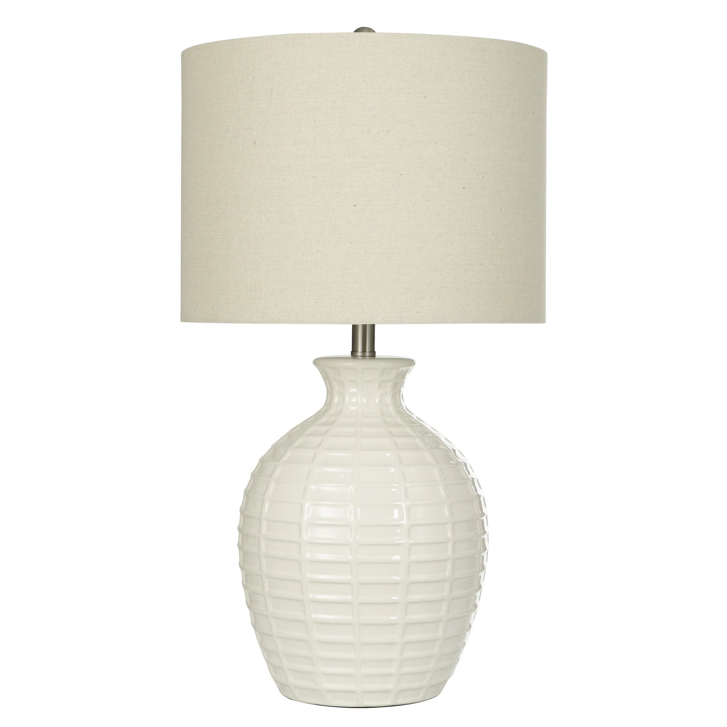 Ceramic Table Lamp - White Finish with Cream Linen Shade