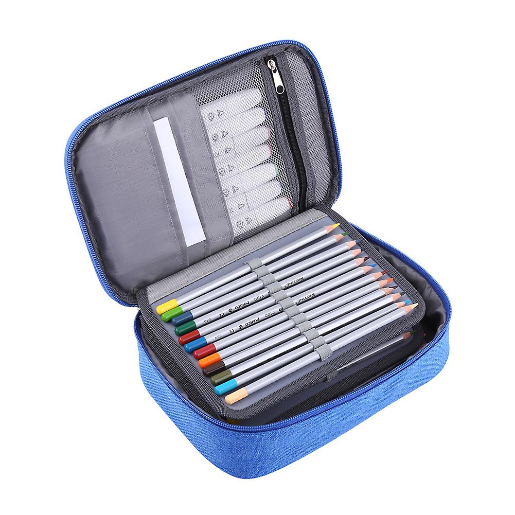 72 Slots Multifunction Foldable Fabric Pencil Case Large Capacity Zipper Pen Bag Blue