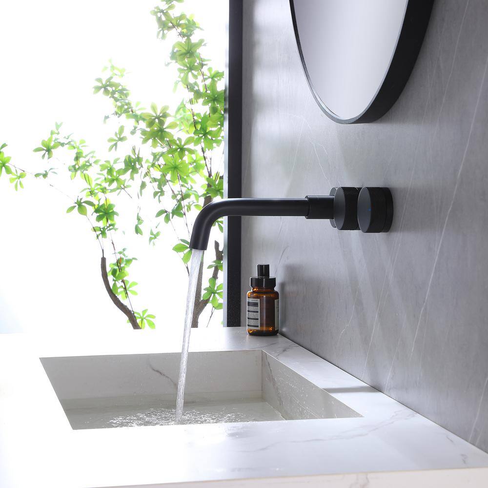 Tomfaucet 2-Handle Wall Mounted Bathroom Faucet in Matte Black TFAMS21524H