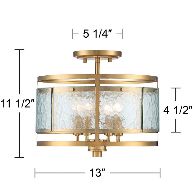 Wide Gold 4 light Water Glass Drum Shade For Bedroom Kitchen House