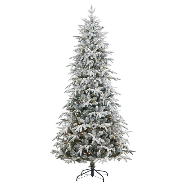 Shadow Woods Flocked Spruce Artificial Tree 9ft，PreLit 600 Warm White LED Lights，1541 PE/PVC 1541 Tips