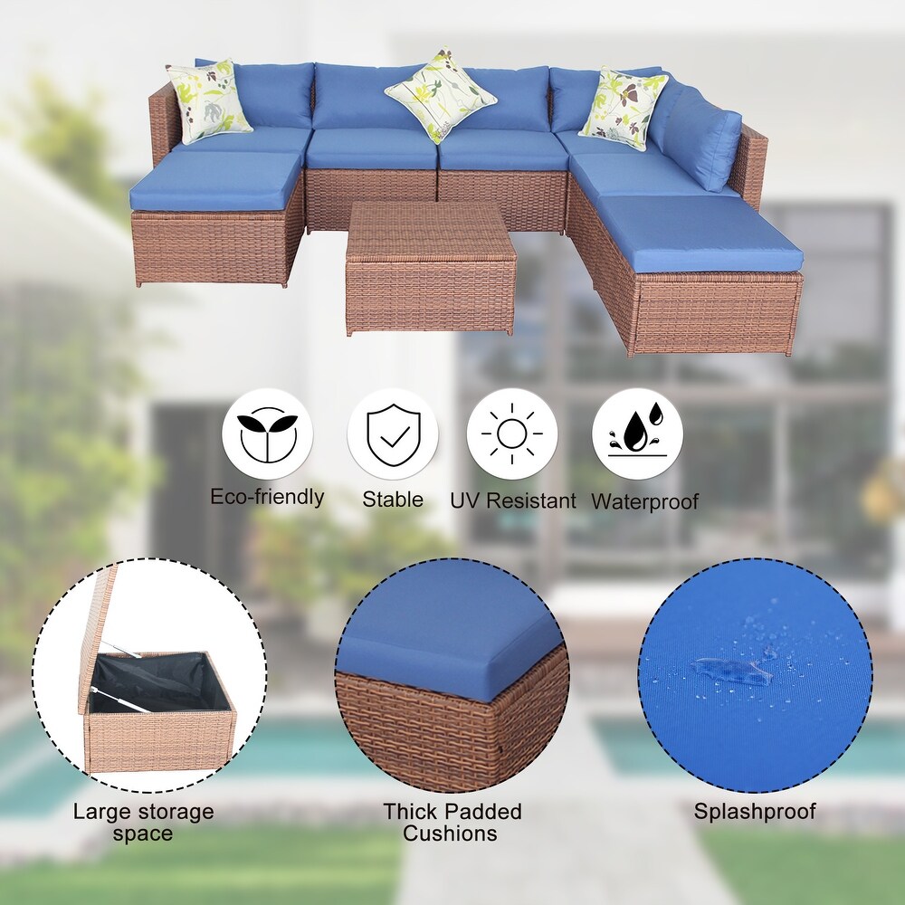 Patio Outdoor 7 Piece PE Rattan Sectional Sofa Furniture Set