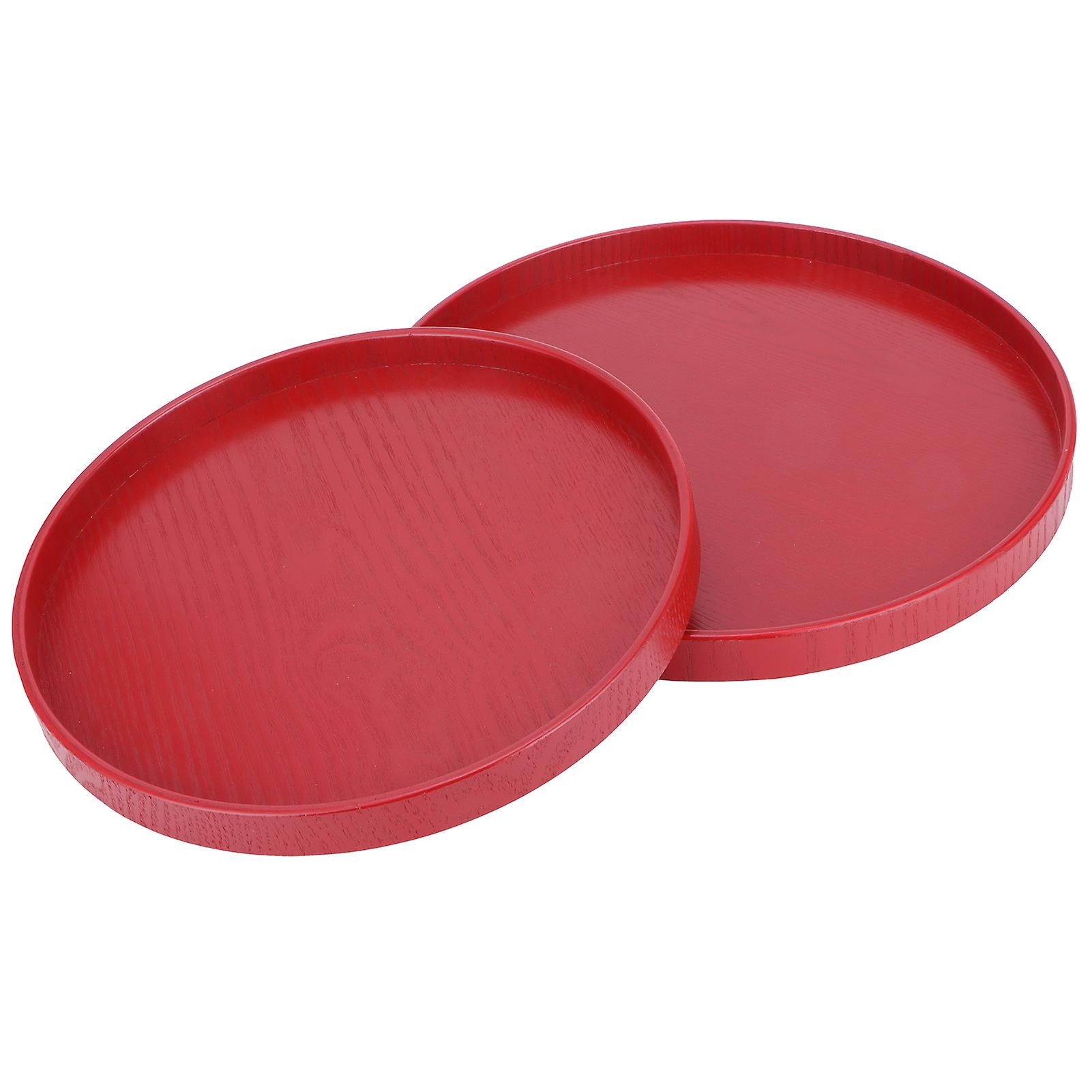 Chinese Tea Tray Round Wooden Tea Cup Tray Wedding Red Plate For Home Wedding Kitchen