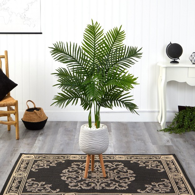 Nearly Natural 52-in Areca Palm Artificial Tree In White Planter With Stand (real Touch)