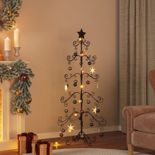 vidaXL Christmas Tree Modern Metal Ornament Tree Stand for Decoration Black