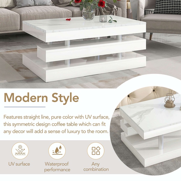 Modern 2-Tier Coffee Table with Silver Metal Legs