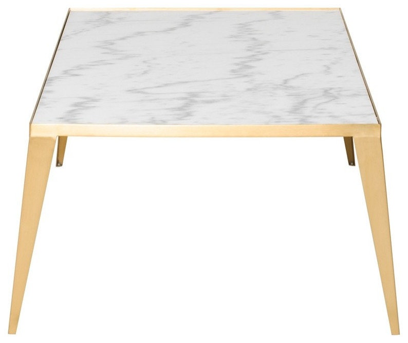 Caruso Coffee Table white marble top brushed gold   Midcentury   Coffee Tables   by Virgil Stanis Design  Houzz