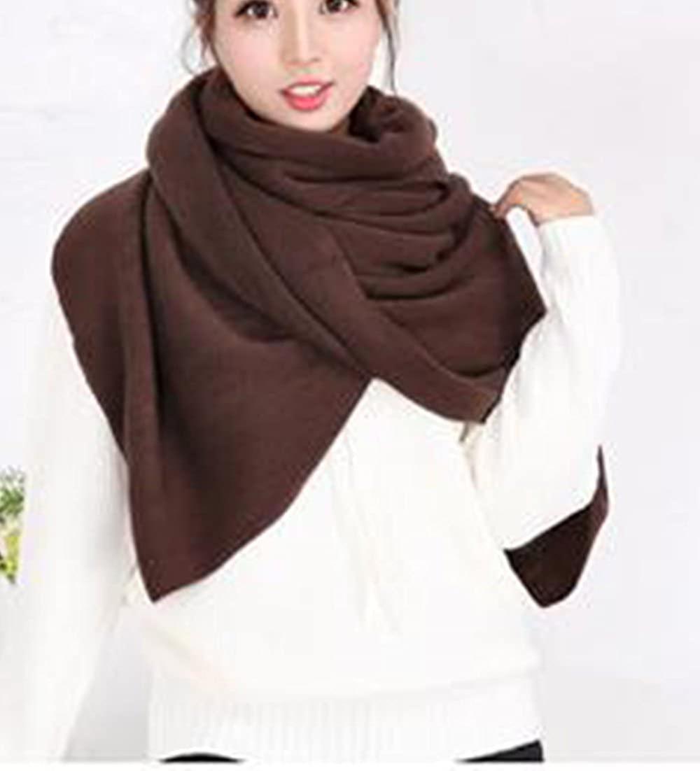 Women's Warm Long Shawl Winter Warm Large Scarf Pure Color Coffee -