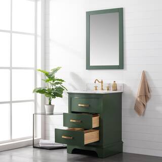 SUDIO Monroe 24 in. W x 22 in. D x 33.7 in. H Bath Vanity in Evergreen with White Marble Top Monroe-24EG