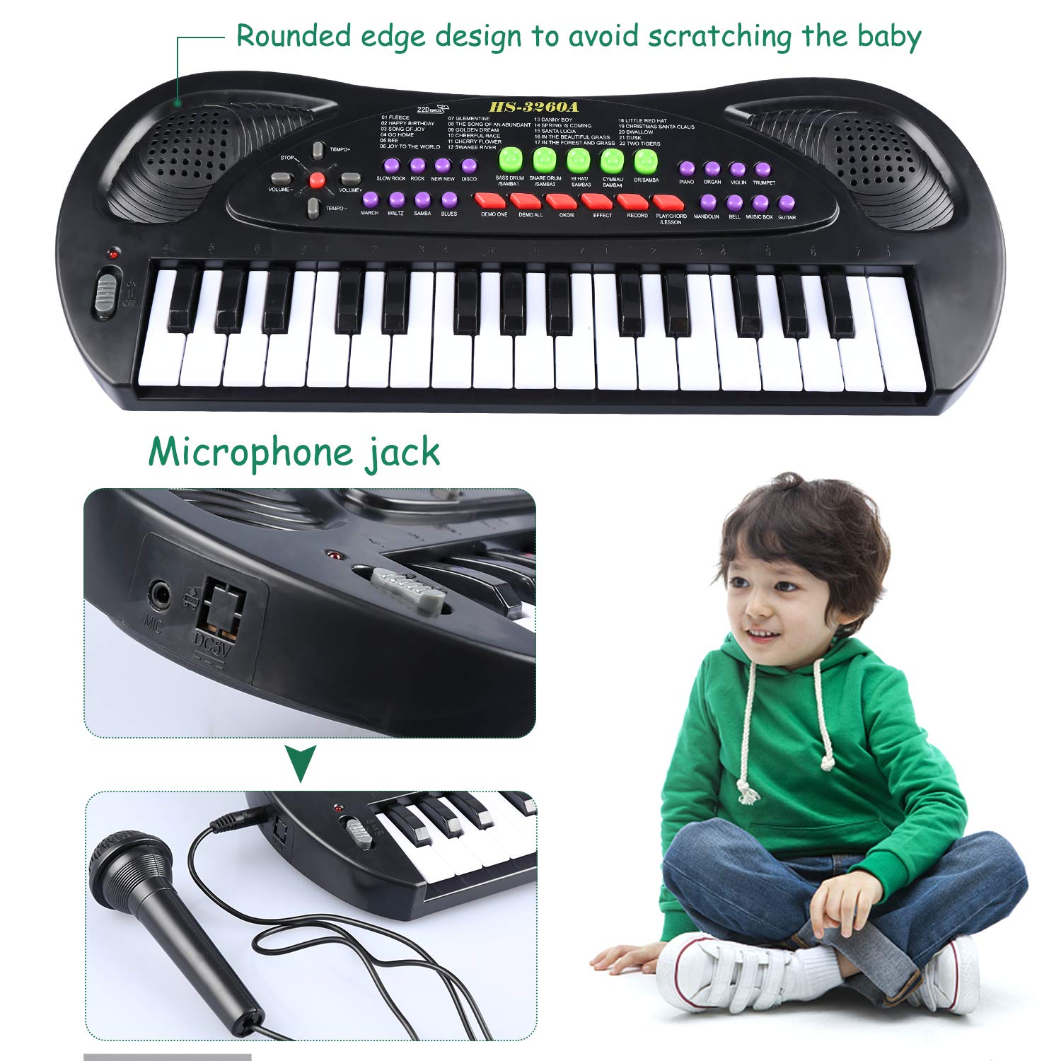 AIMEDYOU Kids Keyboard， 32 Keys Kids Piano Portable Electronic Musical Instrument Multi-Function Music Keyboard Piano for Kids Early Learning Educational Toy Birthday Xmas Day Gifts (Black)