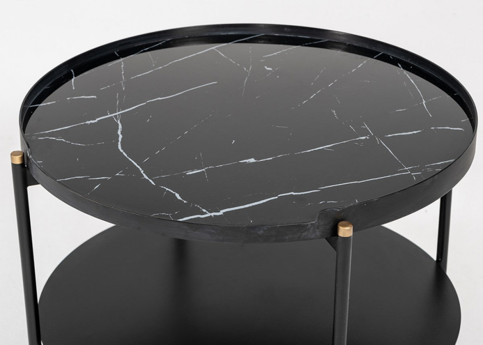 Stevan Modern Round Black Metal Coffee Table   Transitional   Coffee Tables   by Rustic Home Furniture Deco  Houzz