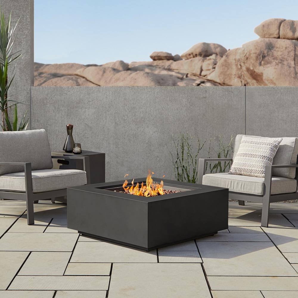 Real Flame Aegean 36 in. W X 15 in. H Outdoor Square Powder Coated Steel Propane Fire Pit in Black with Lava Rocks C9812LP-BLK