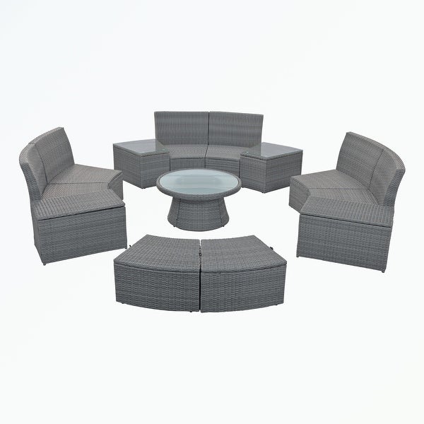 10-Piece Outdoor Sectional Half Round Patio Rattan Sofa Set - Overstock - 37600718