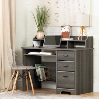 South Shore 44.75 in. Gray Maple Rectangular 3 -Drawer Computer Desk with Hutch 12108