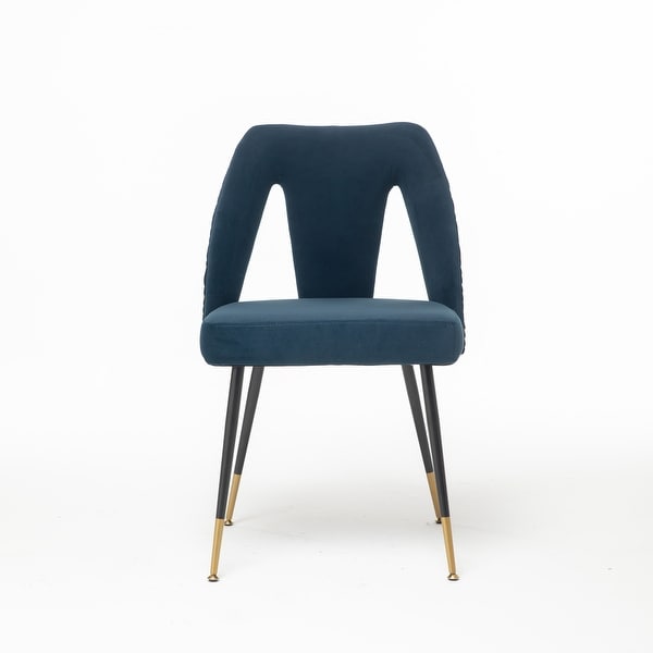Contemporary Velvet Upholstered Dining Chair with Nailheads and Gold Tipped Black Metal Legs Set of 2
