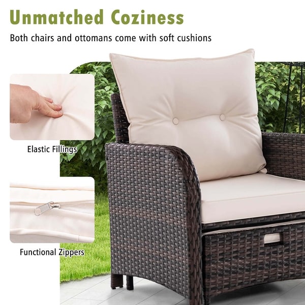 Costway 5 PCS Patio Conversation Set with 2 Chairs 2 Ottomans and 1