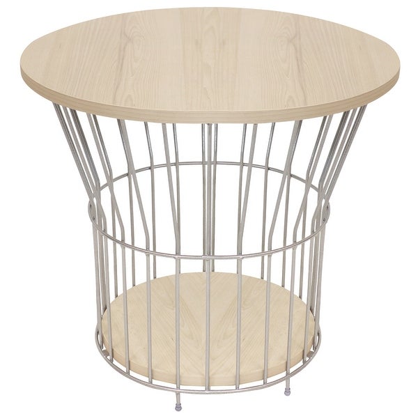 Wire Pedestal Modern End Table with MDF Pull-Open Tabletop