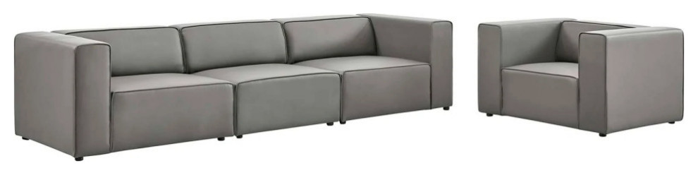 Odette Vegan Gray Leather Sofa and Armchair Set   Transitional   Living Room Furniture Sets   by Virgil Stanis Design  Houzz