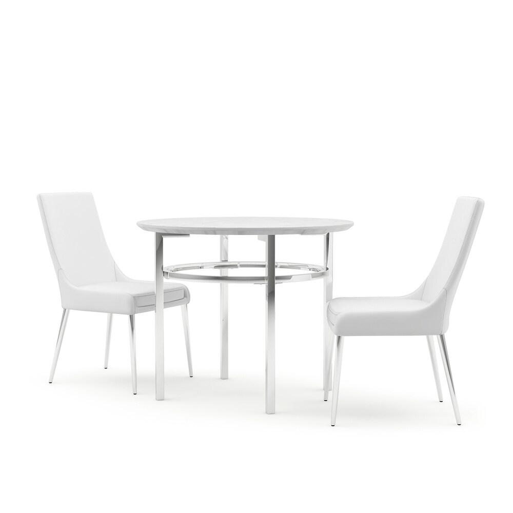 Gates Glam White Chrome Round 3 Piece Dining Set by Furniture of America