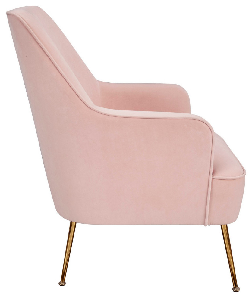 Benzara BM261858 Accent Chair With T Cushioned Seat and Metal Legs  Pink   Midcentury   Armchairs And Accent Chairs   by VirVentures  Houzz