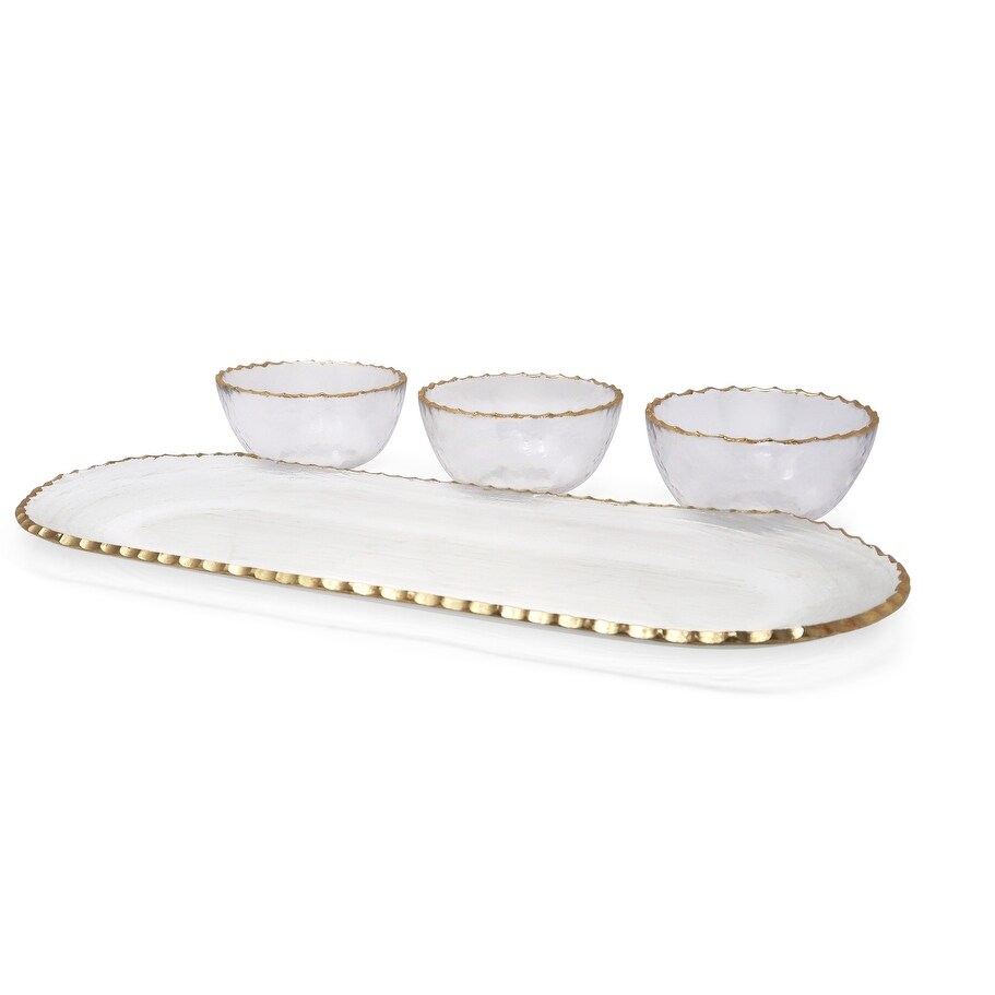 3 Bowl Serving Dish on tray with Gold Rim