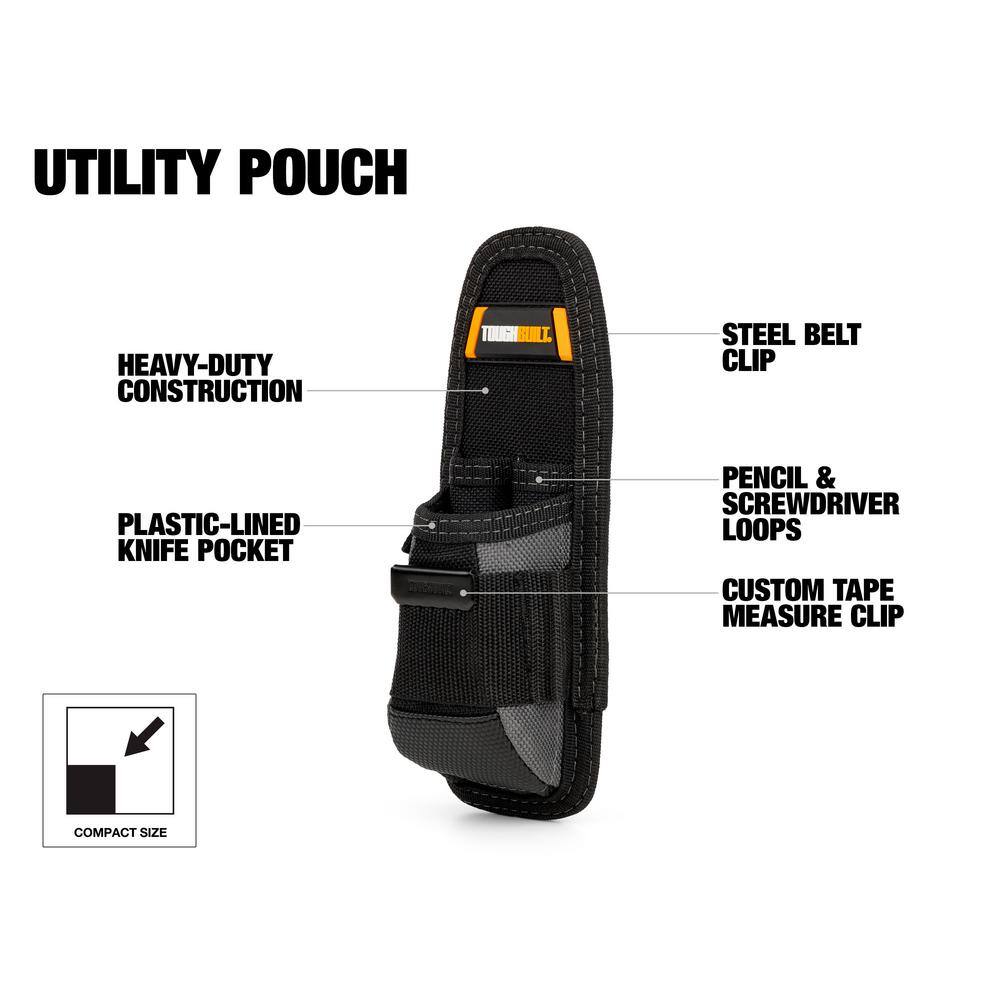 TOUGHBUILT Utility Pouch Black with 5 pockets and loops including plastic-lined utility knife pocket TB-30