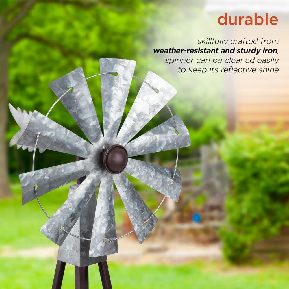 Alpine Corporation 24 in. Tall Outdoor Metal Windmill Spinner Garden Yard Decoration, Bronze and Silver JUM368