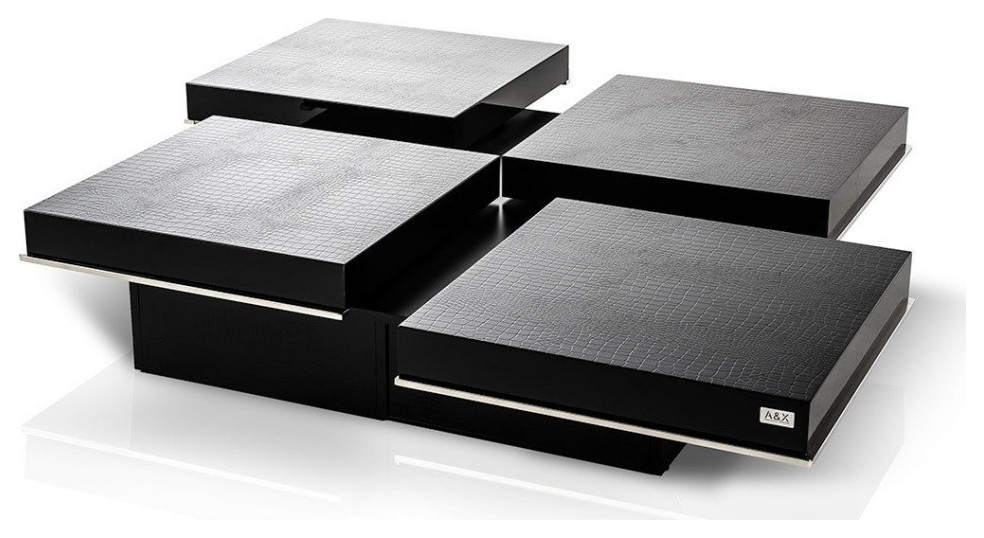 Nyx Modern Crocodile Black Coffee Table With Pull Out Squares   Modern   Coffee Tables   by Virgil Stanis Design  Houzz