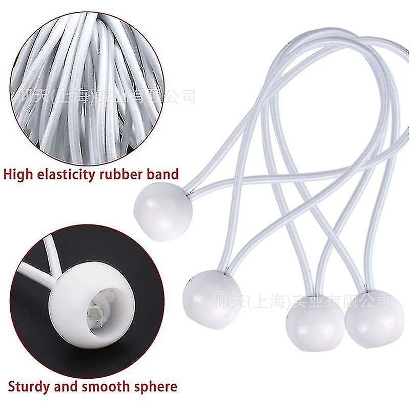 Bungee Cord With Balls， 50pcs 15cm White Bungee Ball Cords， Heavy Duty Tarp Bungees Ties Elastic Tie