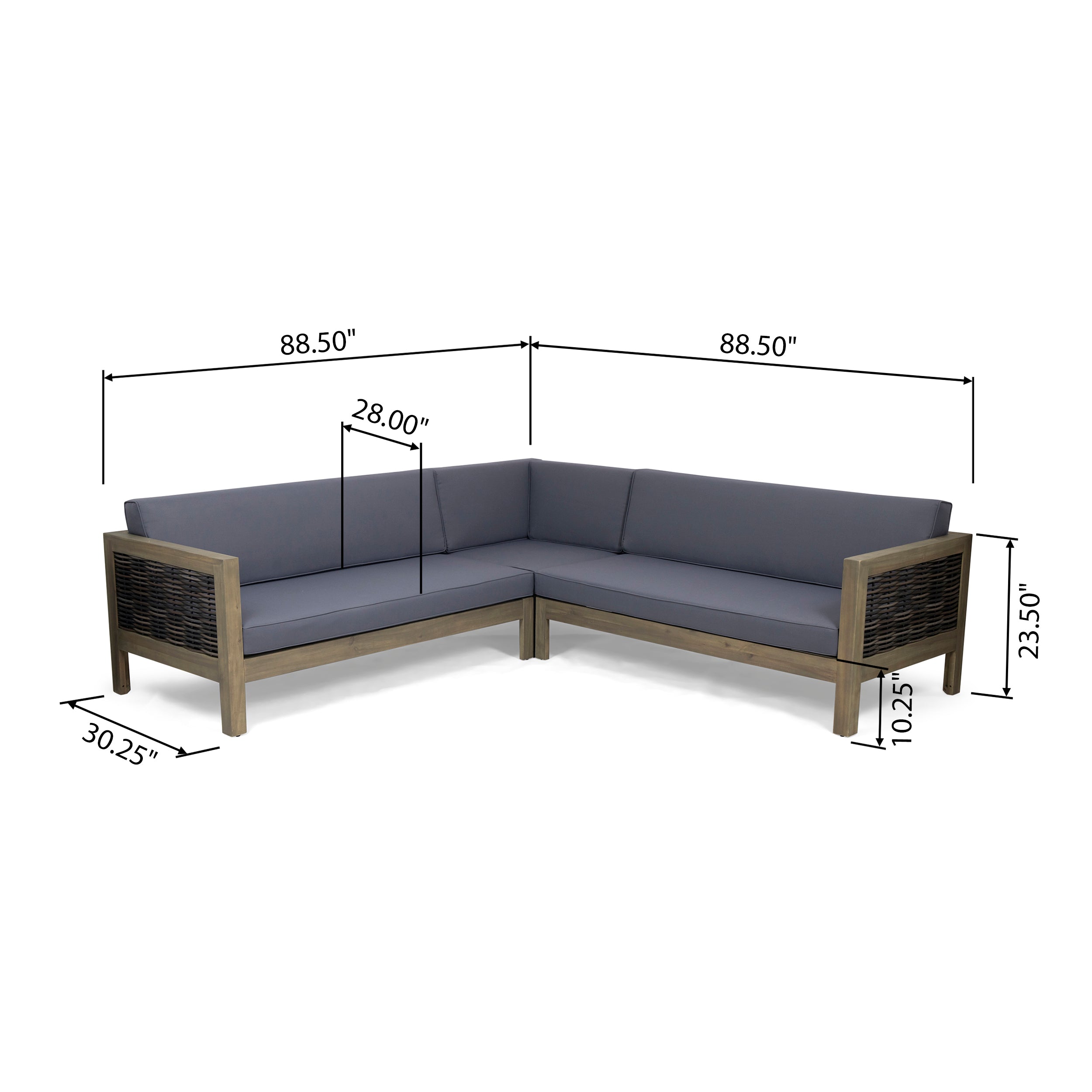 Theresa Outdoor Wood and Wicker 5 Seater Sectional Sofa Set