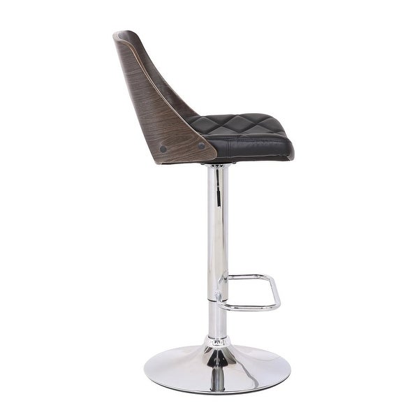 Modern Stylish Wood Back Adjustable Swivel Bar Stool with Diamond Quilted Finish Curved Seat and Back， Walnut/Black