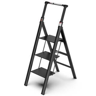 4 ft. 3-Step Aluminium Retractable Handgrip Folding Step Stool Ladder with Anti-Slip Wide Pedal Yea-LKD0-X2X