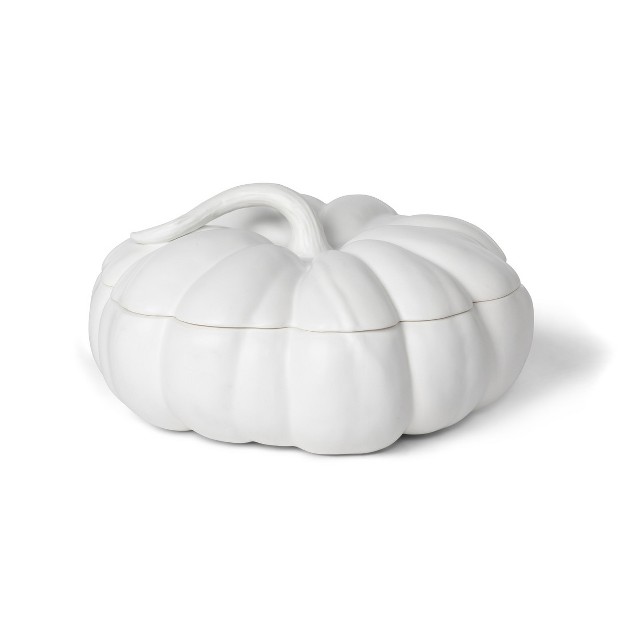 Park Hill Collection Matte White Lidded Ceramic Pumpkin Bowl Large