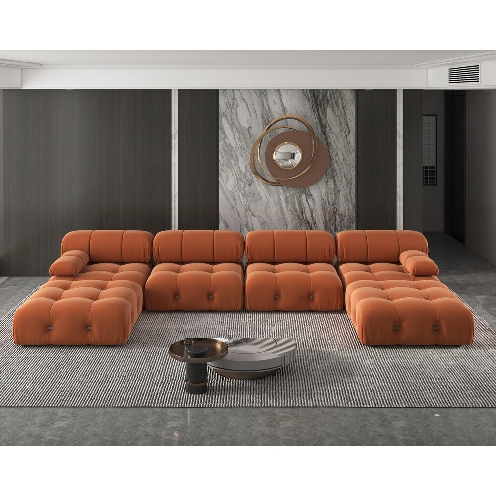 Velvet Sectional Sofa Reversible Modular Couch  Orange