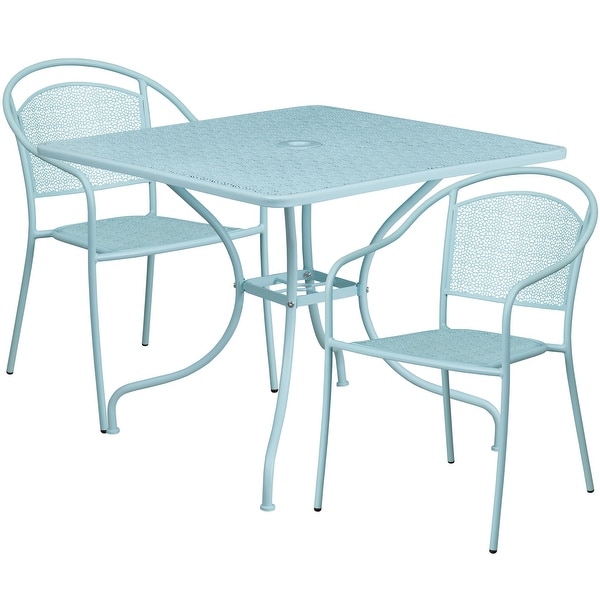 35.5inch Square Steel 3piece Patio Table Set with Round Back Chairs