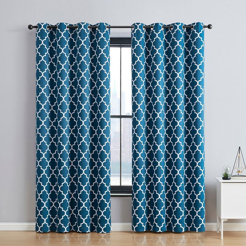 THD Royal Lattice Decorative Blackout Thermal Privacy Room Darkening Grommet Window Drapes Curtain Panels Bedroom - Set of 2