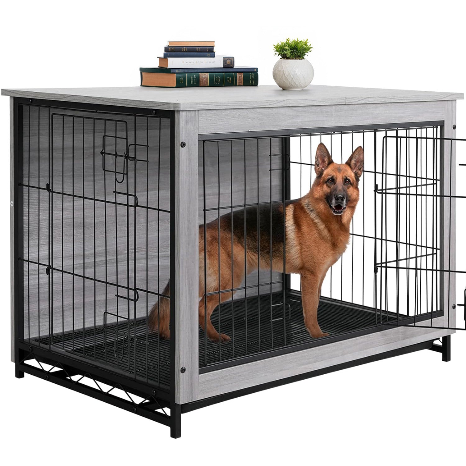 Dog Crate Furniture 38.6-inch Side End Table, Dog Cage with Pull-Out Removable Tray