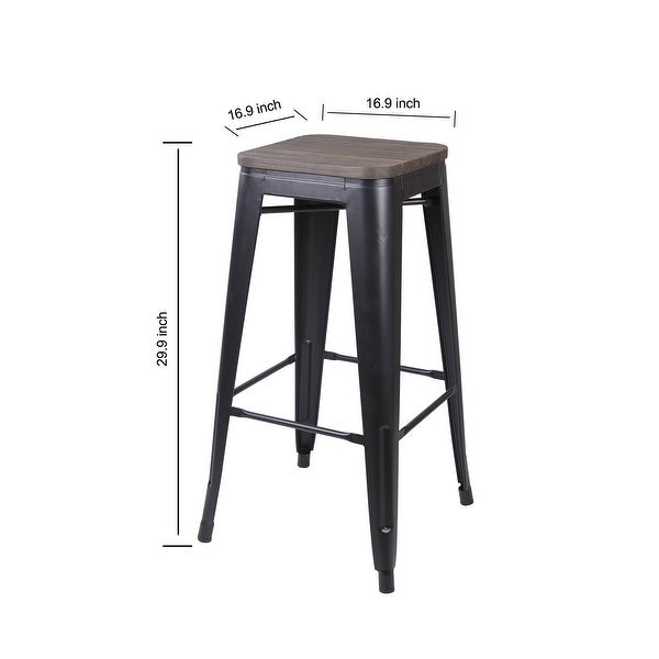 30inch Metal Stool with Light/Dark Wooden Seat-Set of 4