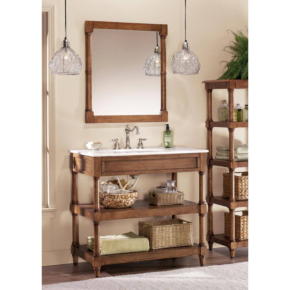 Home Decorators Collection Montaigne 37 in. W x 22 in. D Open Bath Vanity Cabinet in Weathered Oak with Engineered Vanity Top with White Sink 10507-VS36J