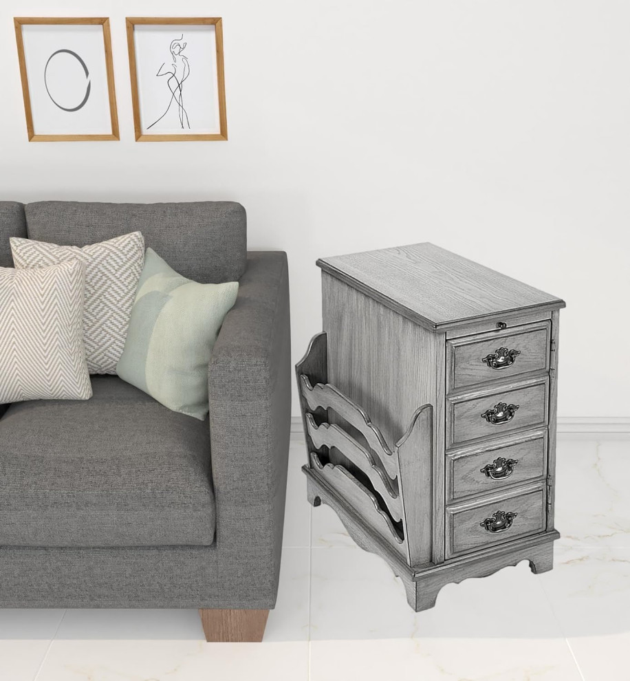 Traditional End Table  Magazine Rack  amp4 Drawers With Unique Pull Handles  Gray   Traditional   Side Tables And End Tables   by Decor Love  Houzz