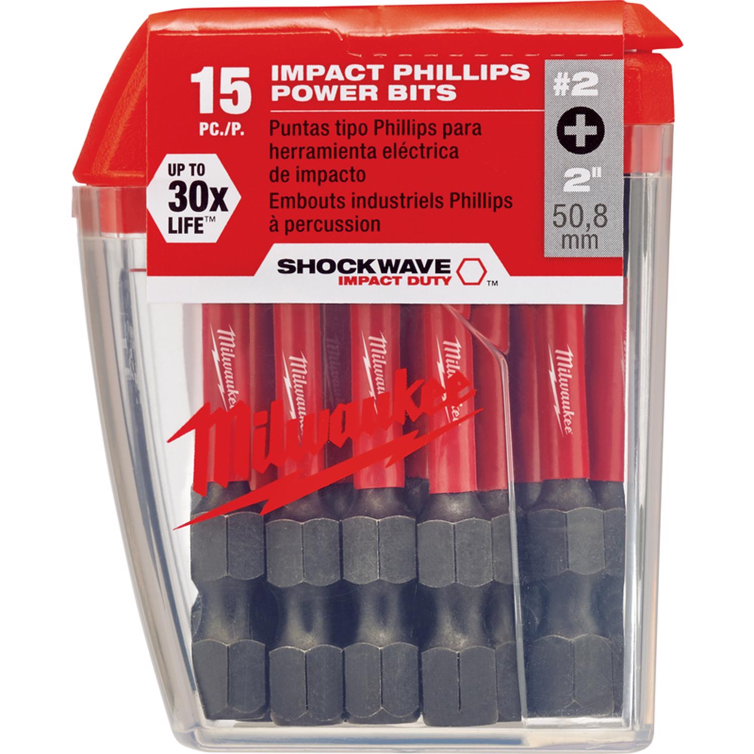 MW Shockwave Phillips #2 X 2 in. L Impact Power Bit Steel 15 pc