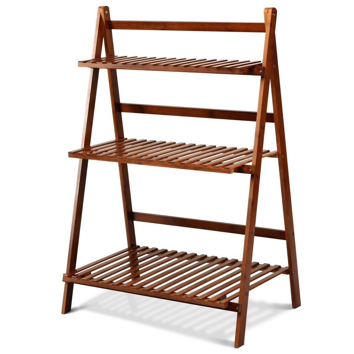 3 Tier Folding Bamboo Plant Stand Organizer Storage Shelving