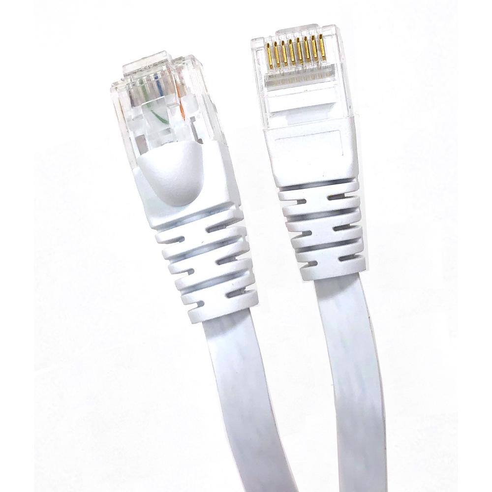 Micro Connectors Inc 50 ft. Flat White RJ45 CAT6 Unshielded Twisted Pair Patch Cable E08-050FL-W