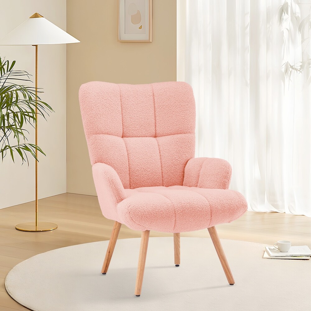 FERPIT Modern Accent Chair Upholstered Teddy Velvet Chair with Solid Wood Legs