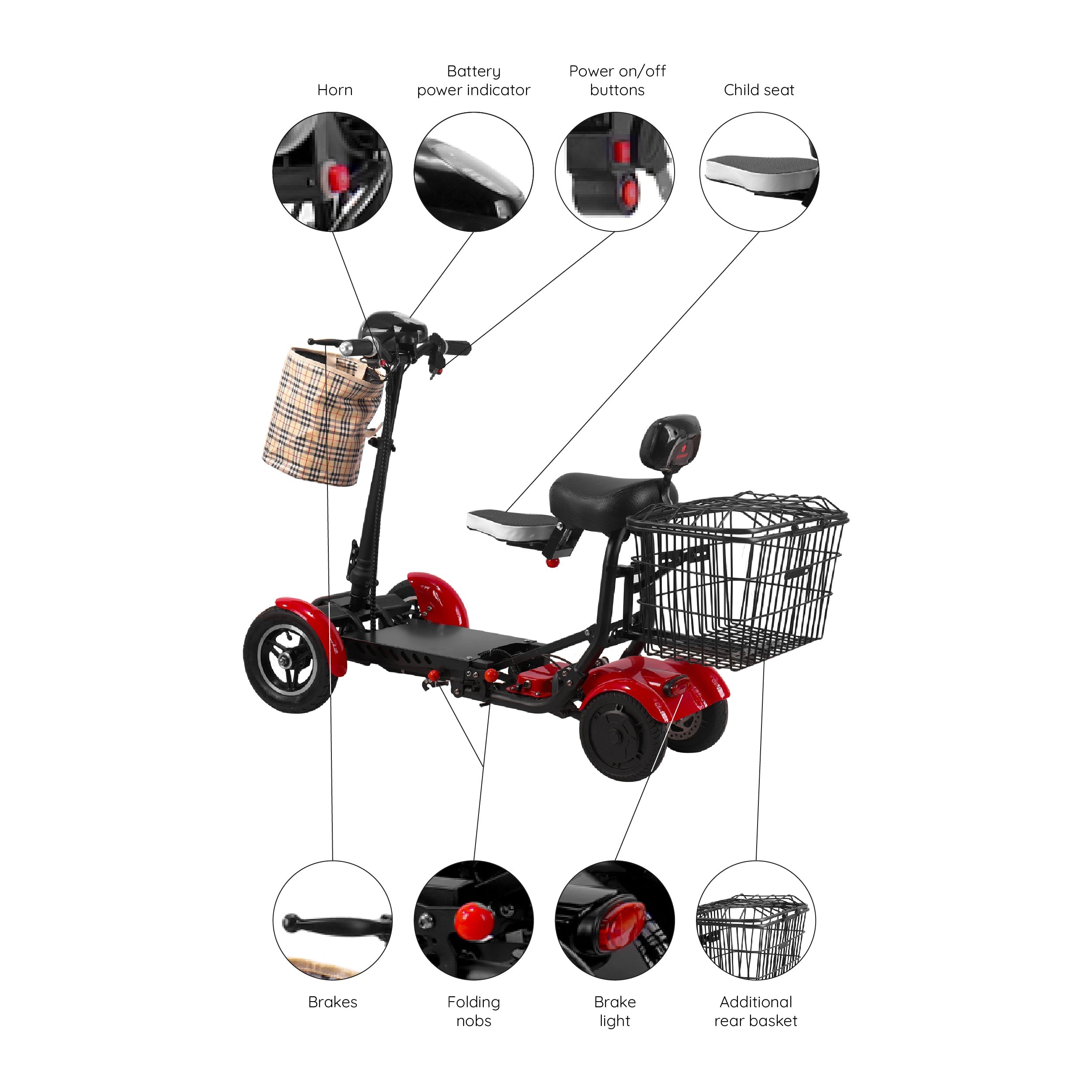 4 Wheel Electric Battery Power Scooter, Foldable Lightweight FDA Approved