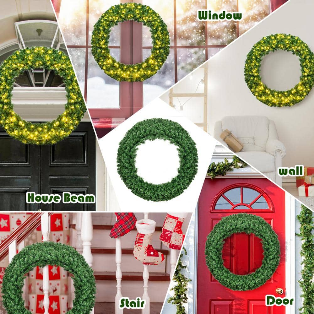  48 in. Green Cordless Pre-Lit LED Artificial Christmas Wreath 714 Tips with 200 LED Light and Timer GHM0334