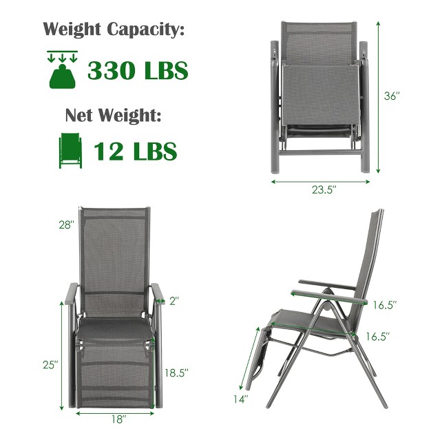 Costway Outdoor Foldable Reclining Chair Aluminum Frame 7 position Adjustable